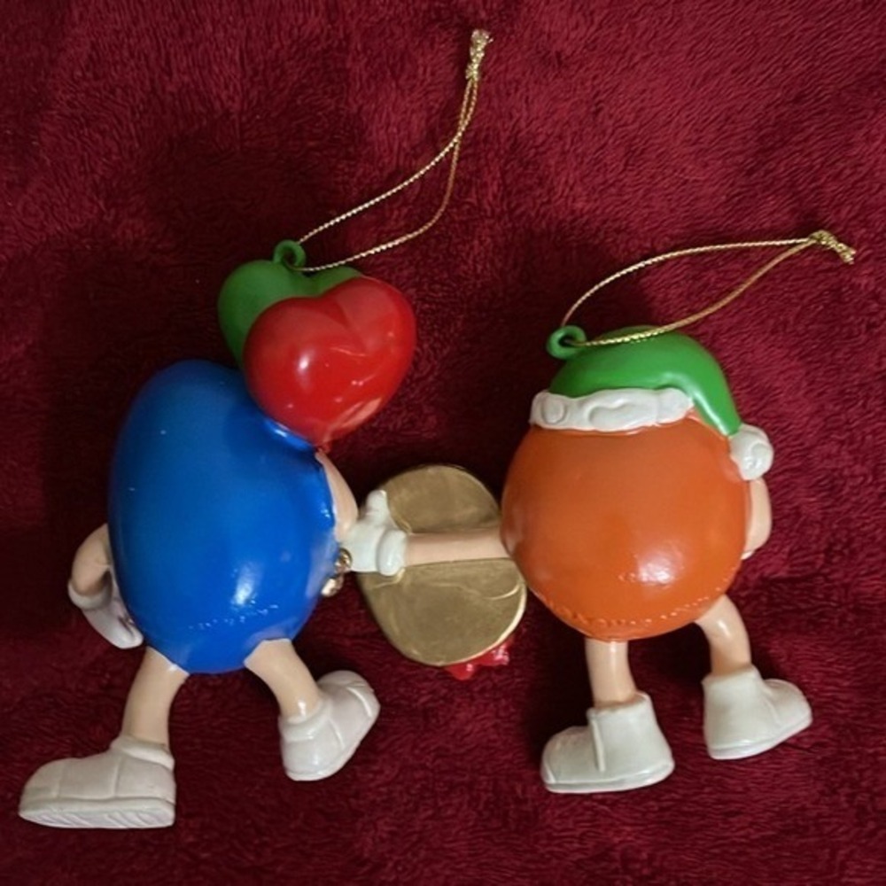 Vintage M&M's Holiday Ornaments Blue and Orange Characters Set of 2 in Box - Picture 3 of 11